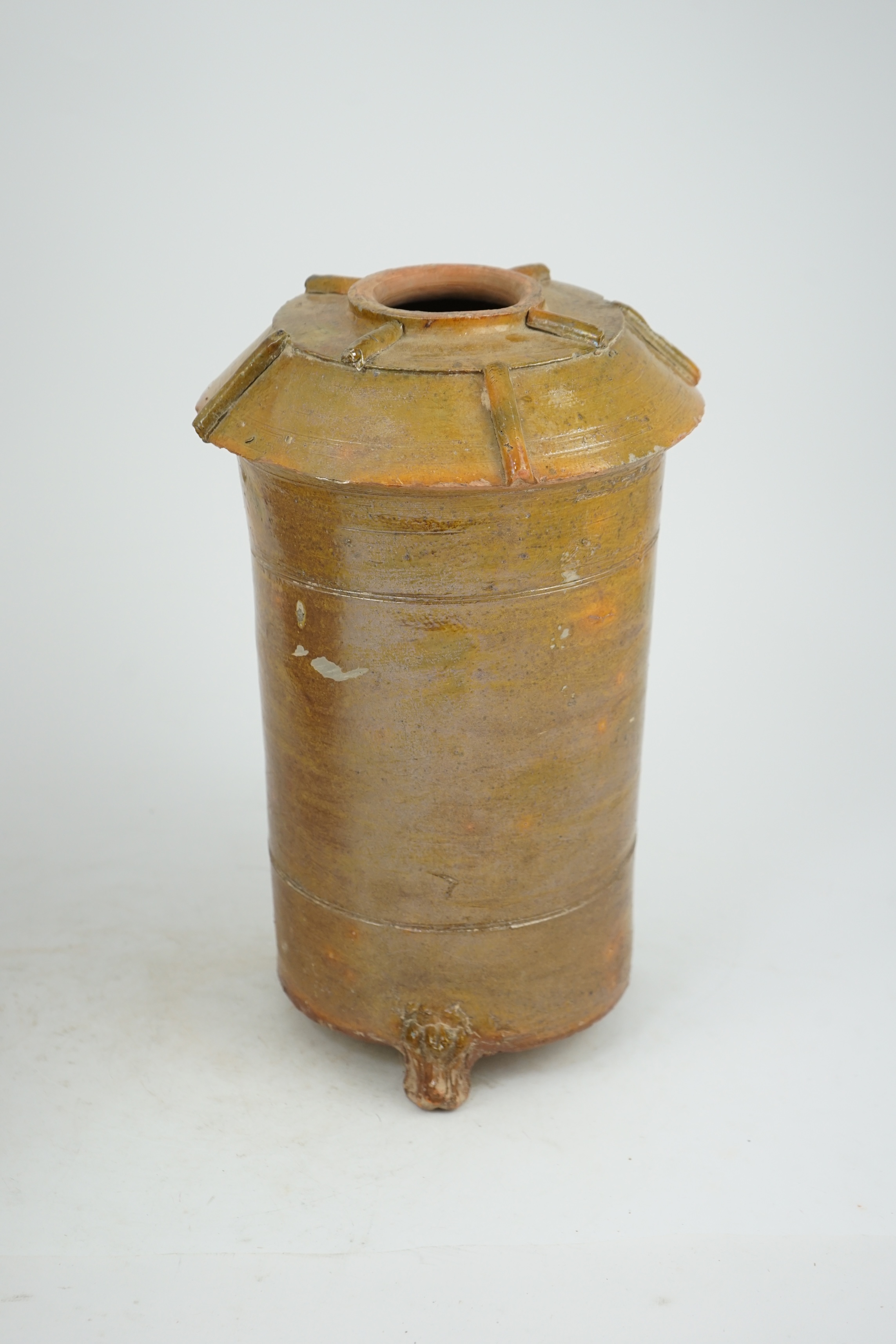 A fine large Chinese glazed granary jar, latter part of the Western Han Dynasty (206 BC-AD 8), the short-lived Xin Dynasty (AD 9-25) or the early Eastern Han Dynasty (AD 25-220)